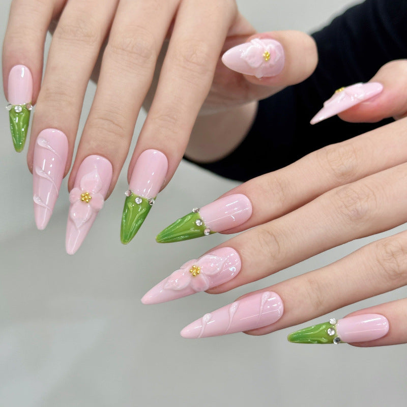 Nails 228-Soft Powder Elegant Sculpted Pink Nail Art