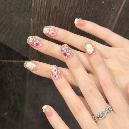 Nails 135-Seine Garden Colourful Petal Flower Crushed Diamond Nail Art