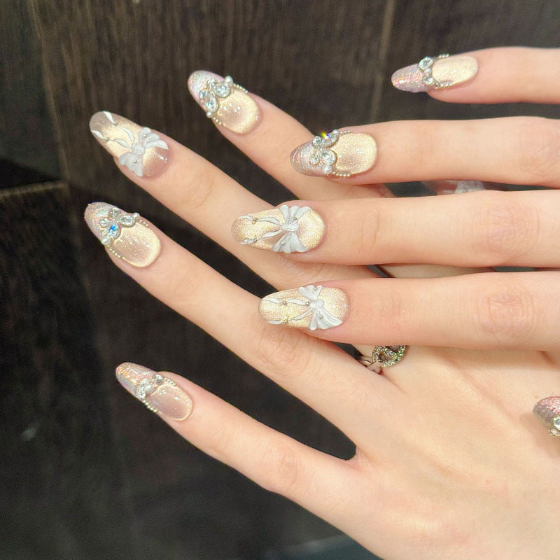Nails 172-Girls' Generation Bow Aurora Cat Eye Nail Art