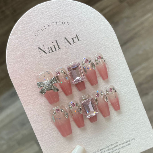 Nails 101-Girly Ribbon Zirconia Nail Art
