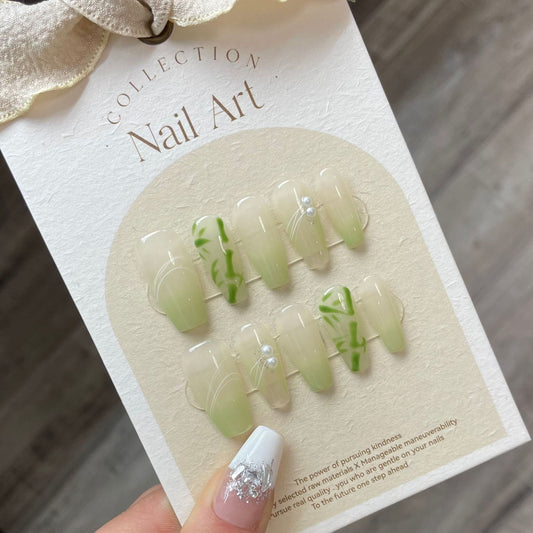 Nails 080-Green Bamboo Leaf Manicure