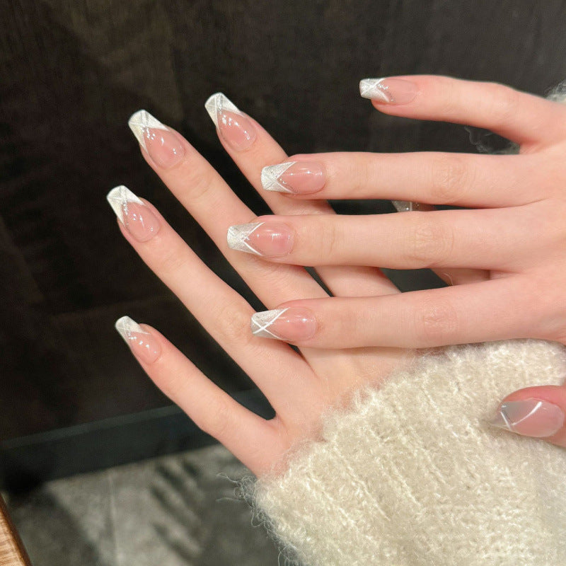 Nails 332-First Love Mood Cat Eye French White Nail Art