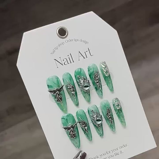 Nails 244-Wings Angel Pupils Long Nail Art