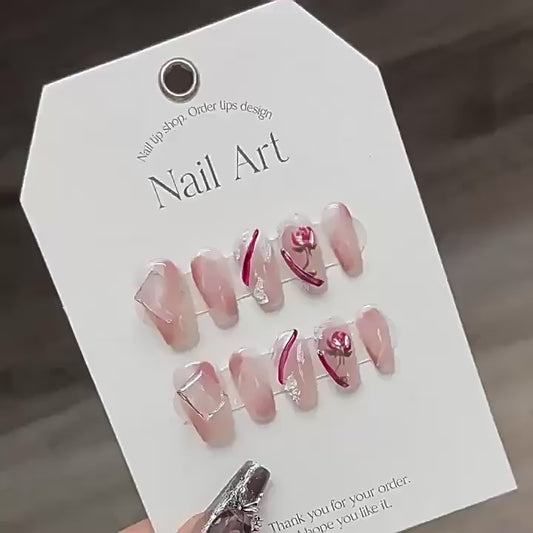 Nails 195-Desert Rose Baroque Hand Frosted Nail Art