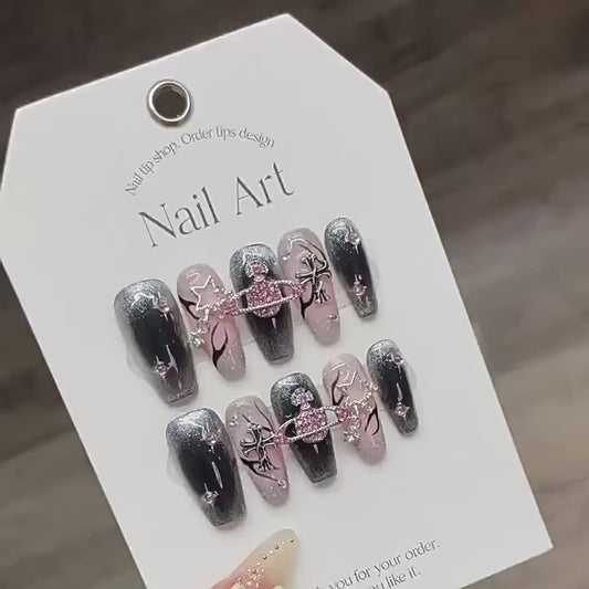 Nails 110-Pink Diamond Planet Flame Nail Art
