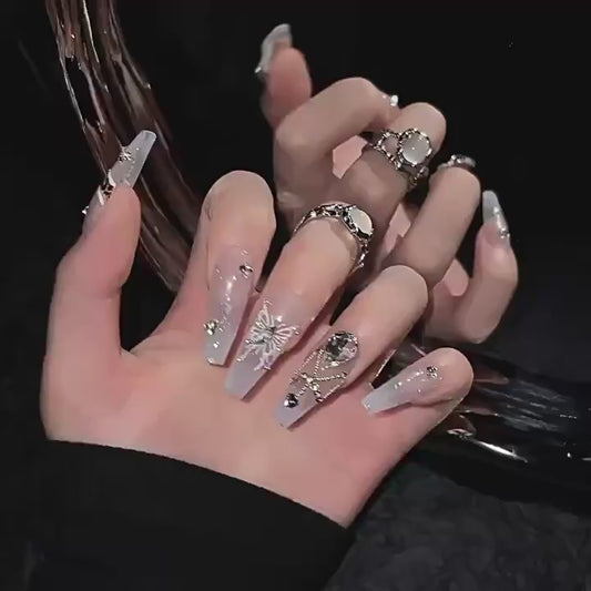 Nails 004-Moonlight Veil Fairy Butterfly Nail Art
