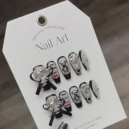 Nails 106-Dark Black Courtly Butterfly Nail Art