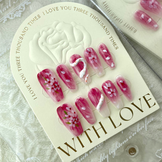 Nails 240-Sakura Manor Cherry Blossom White Snake Manicure