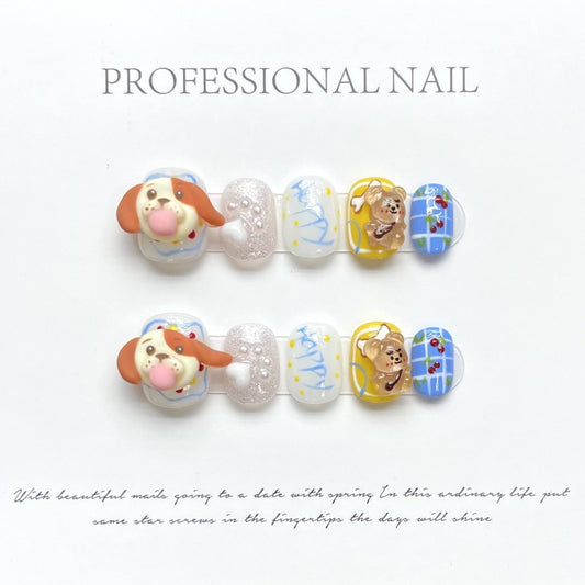 Nails 182-Handmade Cute Dog Nail Art