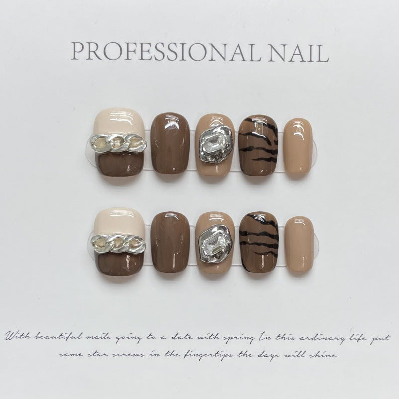 Nails 090-Black Sugar Latte Short Nail Art