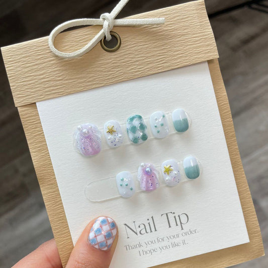 Nails 184-Premium Grid Fishtail Handmade Nail Art