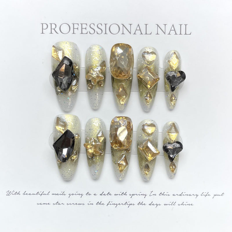 Nails 113-Ice Green Shackle Sealed Heart Nail Art
