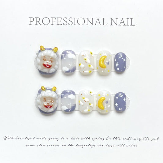 Nails 222-Handmade Cute Sheep Nail Art