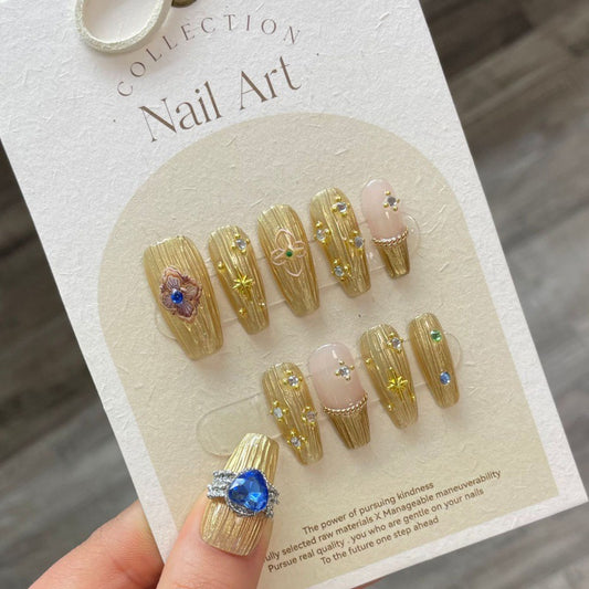 Nails 183-Buccellati Embossed Starburst Coloured Diamonds Nail Art