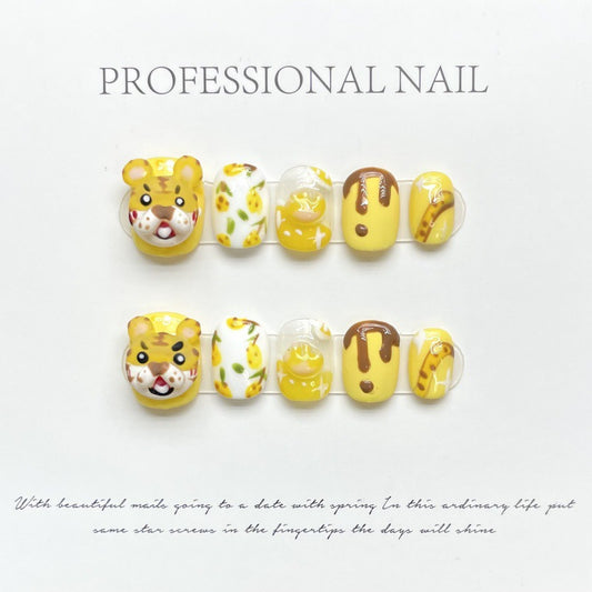 Nails 169-Handmade Stylish Cute Wind Tiger Nail Art