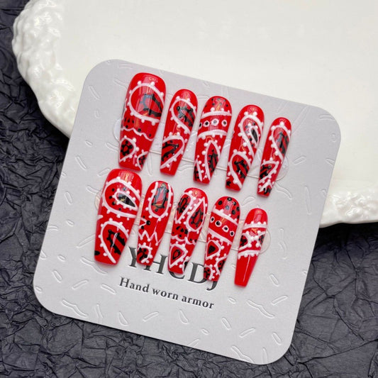 Nails 146-Red Halloween Graffiti Nail Art